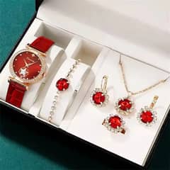 6 Pcs/set luxury women watch ring necklace earrings rhinestone casual