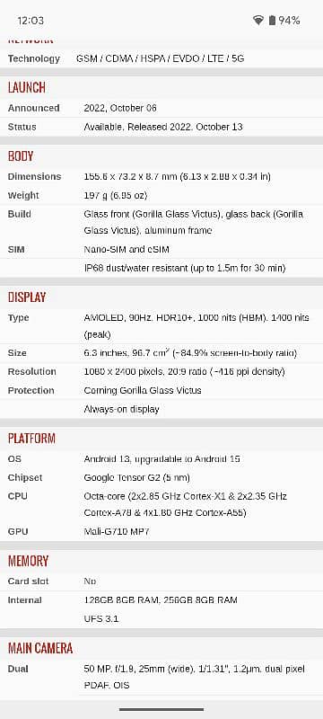 GOOGLE PIXEL(7) (no exchange) 1