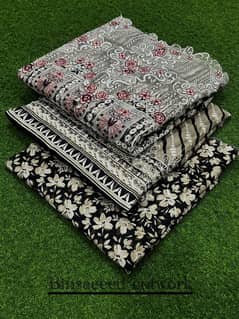 Original Binsaeed 3 pcs  khaddar citwork airjet cutwork