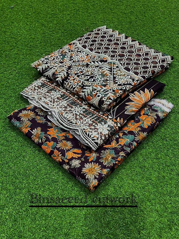 Original Binsaeed 3 pcs  khaddar citwork airjet cutwork 4