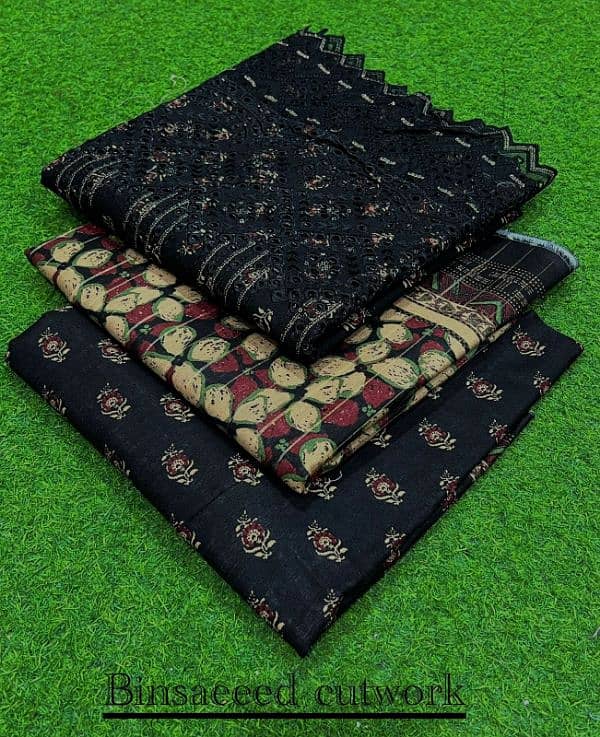 Original Binsaeed 3 pcs  khaddar citwork airjet cutwork 11