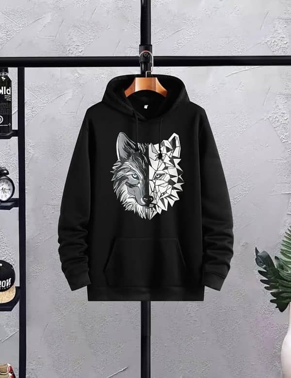 Men's Black Printed Fleece Hoodie Track Suit - 2 Pcs 1