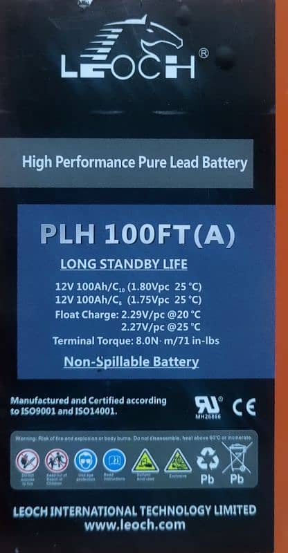 Leoch Pure Lead Battery PLH100FT(A) 1