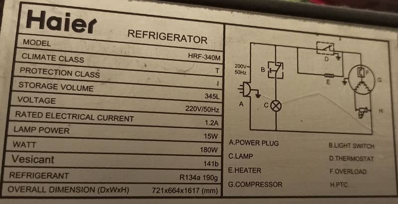 Haier refrigerator model HRF-340M 2