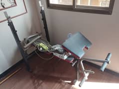 Gym Bench, Weights, Rods, Mats