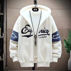 Men's white hooded jacket - 1 pc polyester hoodel