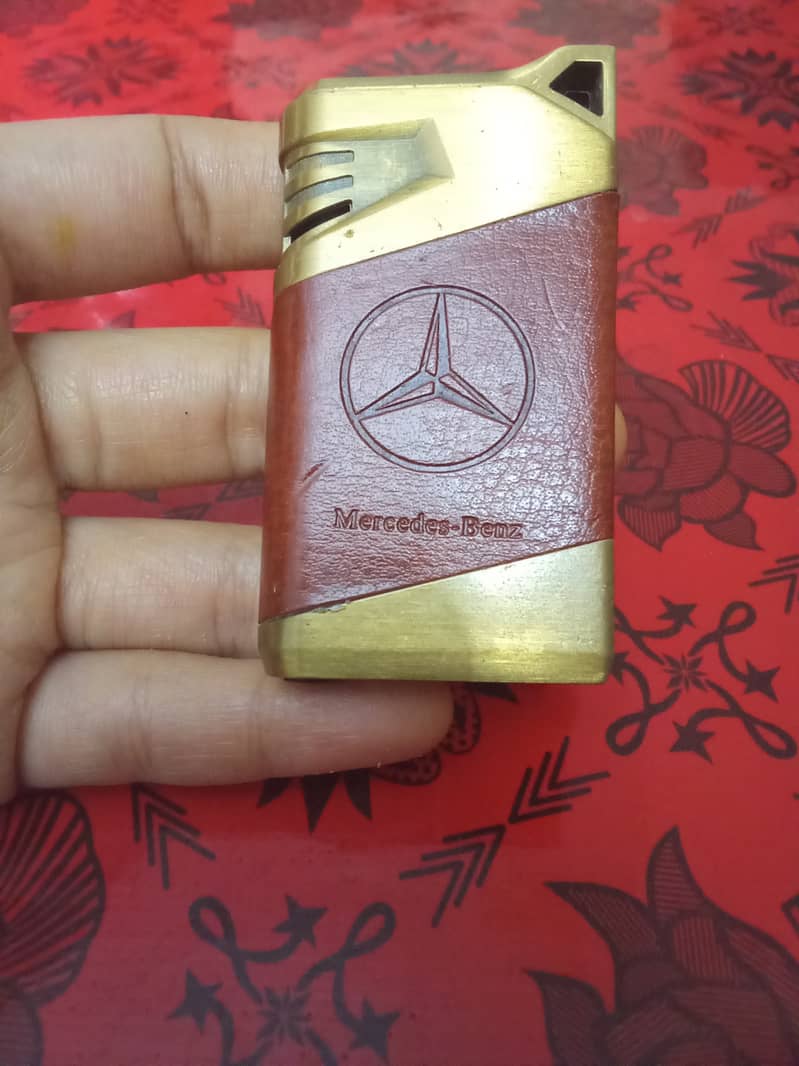 Premium Metallic Lighter with Mercedes Logo and Leather Cover 1