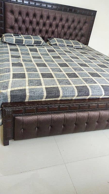 wooden duble bed luxury king Size with Side Tables and spring matress 1