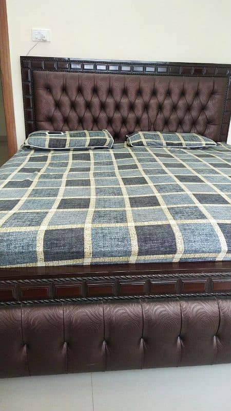 wooden duble bed luxury king Size with Side Tables and spring matress 4