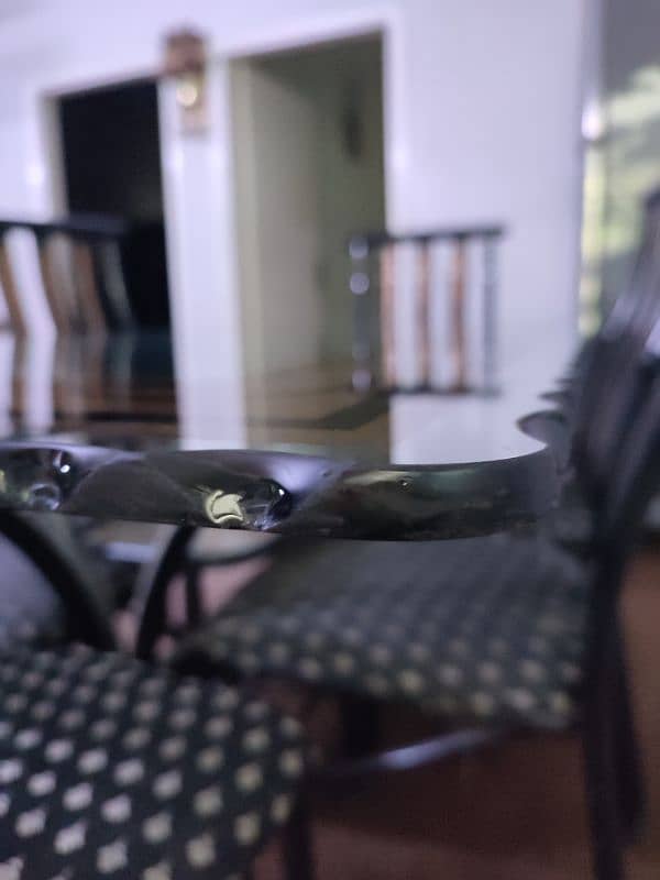 6 seater dining table | iron stand | thick glass | good condition 3