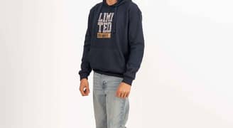 Printed Pull Over Hoodies For Men - Navy Blue