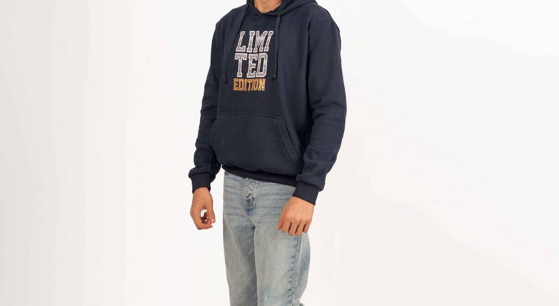 Printed Pull Over Hoodies For Men - Navy Blue 0