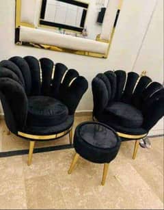 Luxury Black Upholstered Sofa Chairs with Golden Elegance - Perfect fo