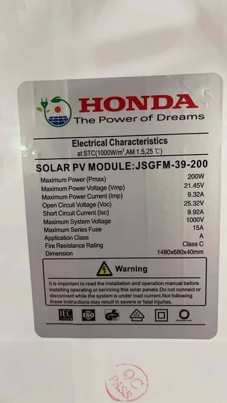 Honda 200W  solar panel New stock Ready 1