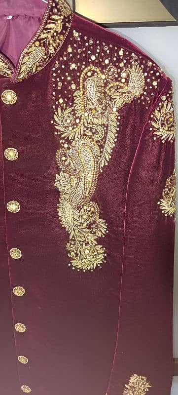 Mahroon Velvet Sherwani and Kullah size large 4