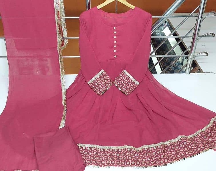 elegant net embroidered suit with dupatta -3 pcs womens stitched . 0