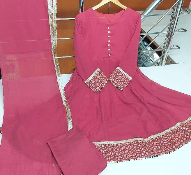 elegant net embroidered suit with dupatta -3 pcs womens stitched . 1