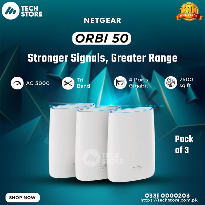 NETGEAR Orbi 50 | AC3000 Tri-Band Whole Home Mesh WiFi System With box 0