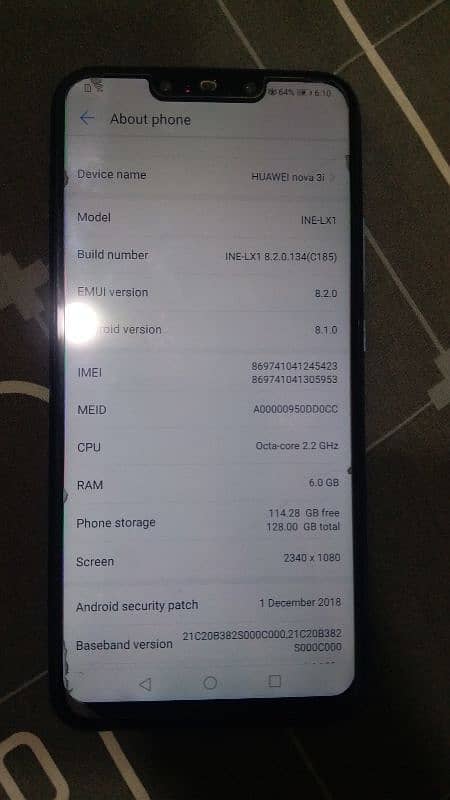 Huawei nova 3 i ,6 gb ram 128 gb rom 0