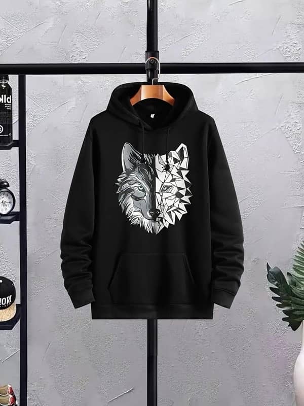 Men's Black Printed Fleece Hoodie Track Suit - 2 Pcs 1