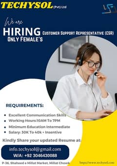 Customer Support Representative (CSR) Female’s