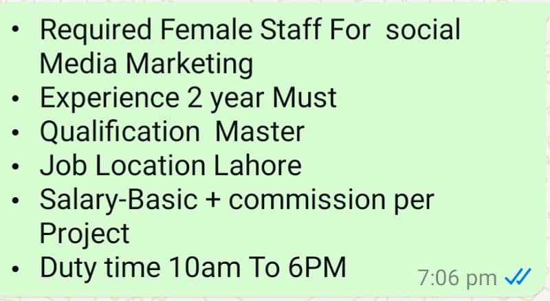 Required female staff For Social Media Marketing 0