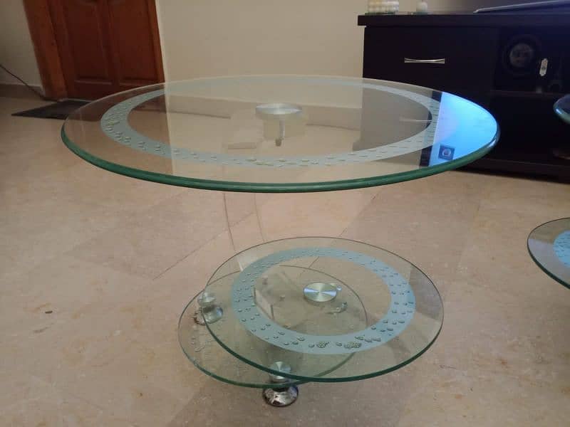 3 piece Glass Top Crystal Tables Set 2