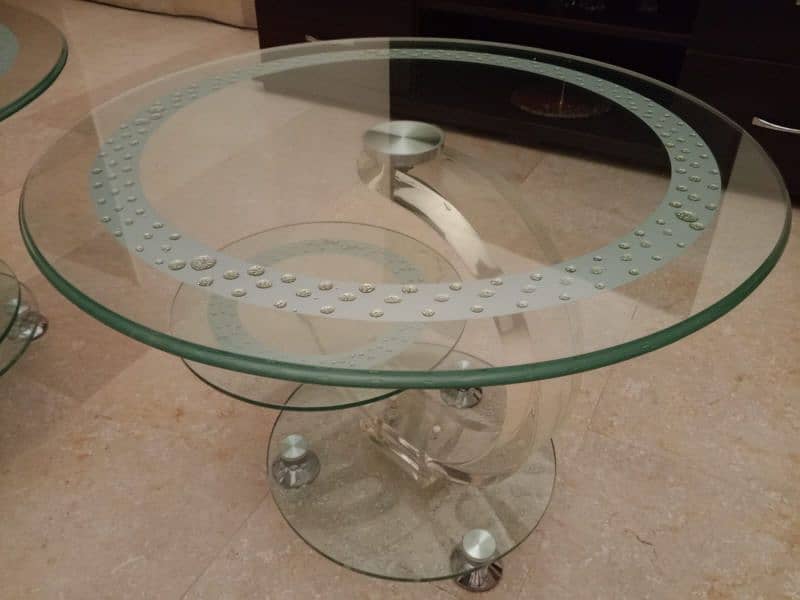 3 piece Glass Top Crystal Tables Set 3