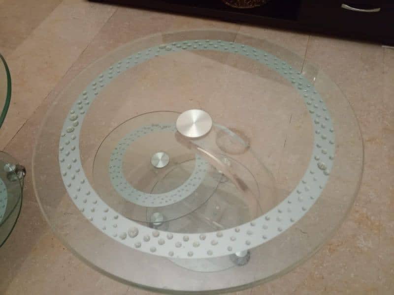 3 piece Glass Top Crystal Tables Set 4