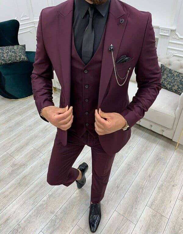 Men's Maroon 3 Piece Slim Fit Suit Wedding Groom Boden Brand 0