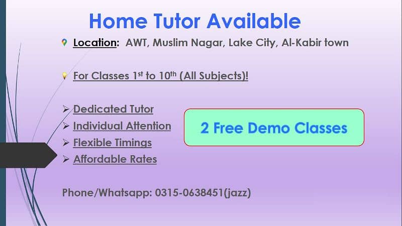 Home tutor Available 0