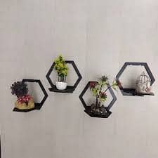 EVENTO Hexagon Shape 3D Wooden Wall Shelf | Wall Shelves for Home Dec