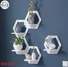 EVENTO Hexagon Shape 3D Wooden Wall Shelf | Wall Shelves for Home Dec 1