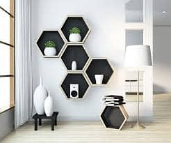 EVENTO Hexagon Shape 3D Wooden Wall Shelf | Wall Shelves for Home Dec 3