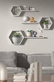 EVENTO Hexagon Shape 3D Wooden Wall Shelf | Wall Shelves for Home Dec 5