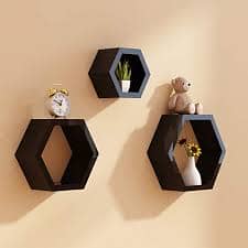 EVENTO Hexagon Shape 3D Wooden Wall Shelf | Wall Shelves for Home Dec 6