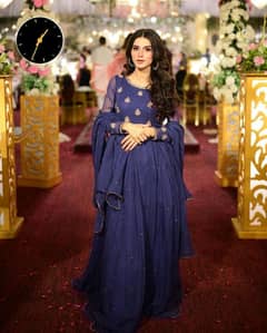 Stunning 3 Pcs Women's Stitched Embroidered Chiffon Maxi suit in Bue