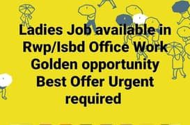 Ladies Job available in Rwp/ Islmbd golden opportunity for office work