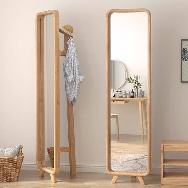 Yellow pine Thickened Frame Full Length Mirror, 0