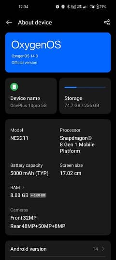 OnePlus 10pro 5g 8+4/256
