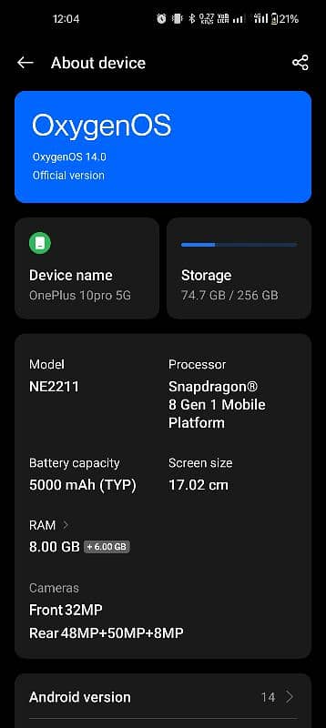 OnePlus 10pro 5g 8+4/256 0