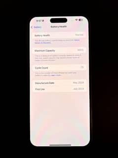 iPhone 15 Pro Max 100 health 75 cycles