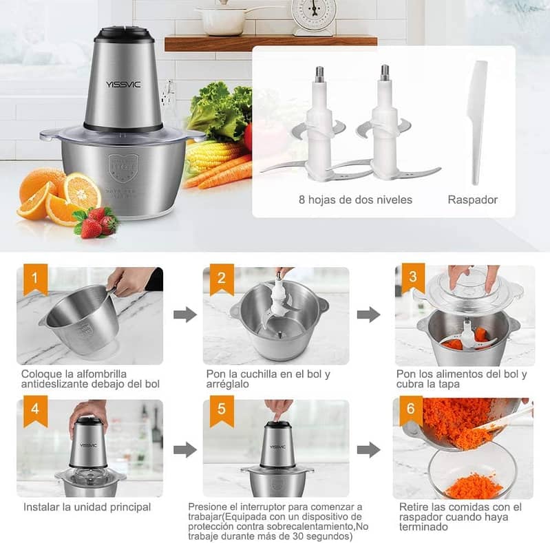 YISSVIC Multifunctional Stainless Steel Mini Food Processor 500W 4