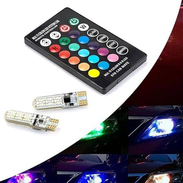 RGB Multicoloured Car LED Bulbs Remote Control Parking Lights 2