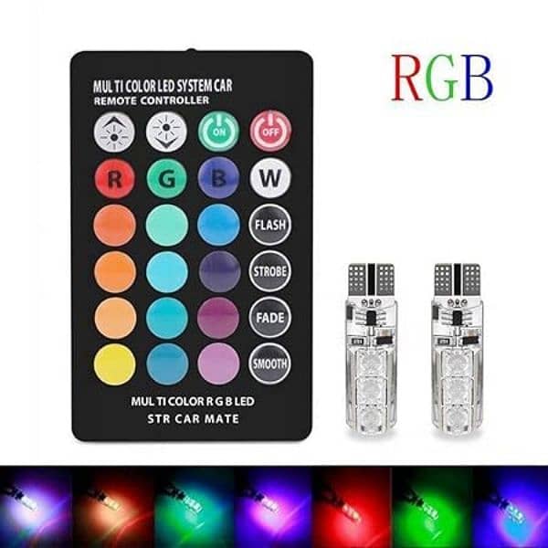 RGB Multicoloured Car LED Bulbs Remote Control Parking Lights 3