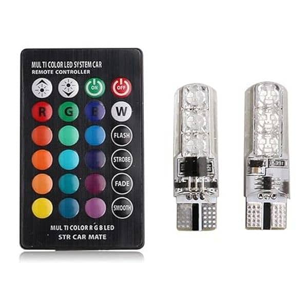 RGB Multicoloured Car LED Bulbs Remote Control Parking Lights 4