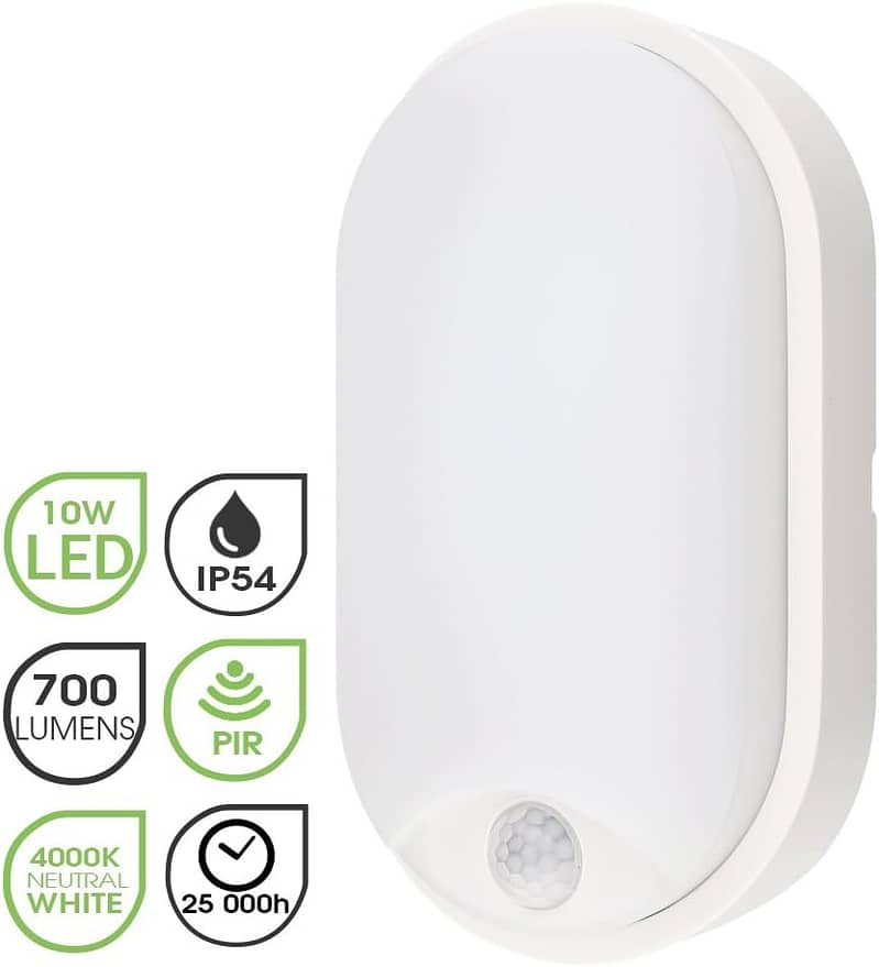 4000K IP54 Flush Wall Mounted PIR Sensor Oval Bulkhead Light 0