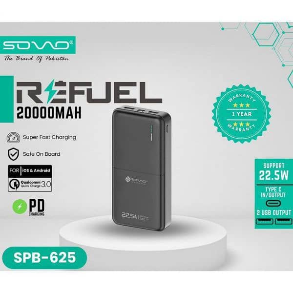 SOVO Refuel SPB-625 20000mAh Portable Power Bank 0