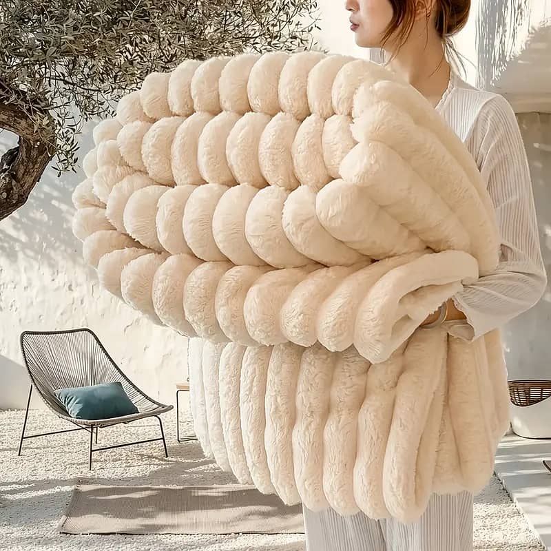 Versatile Faux Rabbit Fur Blanket - Double-Sided, 0