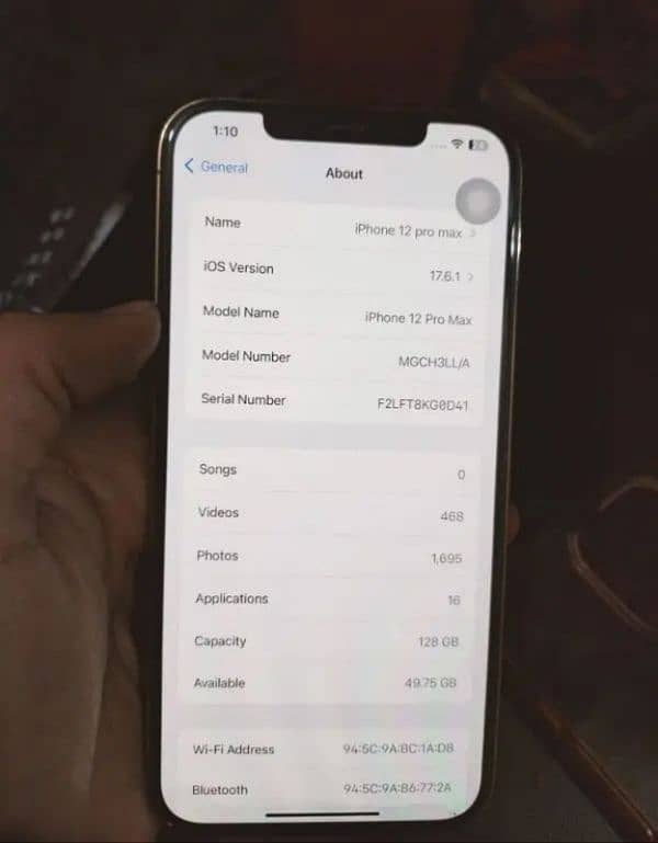 Iphone 12pro max pta approved 128Gb 0